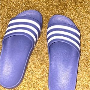 Purple adidas slides
